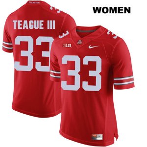 Women's NCAA Ohio State Buckeyes Master Teague #33 College Stitched Authentic Nike Red Football Jersey XC20D23PA